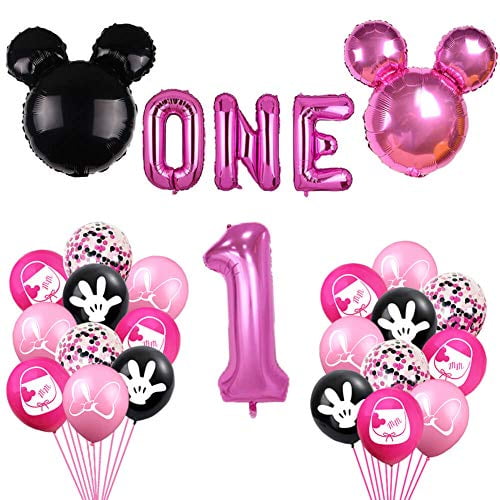 Minnie First Birthday Balloons Pink and Black Minnie