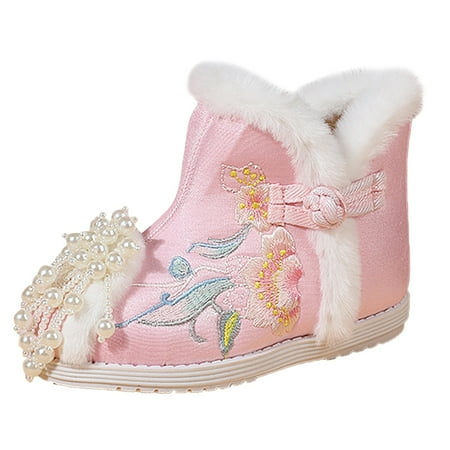 

Toddler Gilrs Cloth Shoes Winter Warm Snow Boots Embroidery Printed Shoes Ethnic Style Cotton Boots