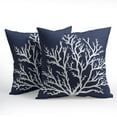 thumbnail image 3 of Sea Navy Blue Coral Tree Pillow Covers 16x16 Inch Set of 2 Summer Beach Blue Coral Throw Pillowcase Cotton Linen Square Decorative Nautical Coastal Cushion Cover for Sofa Bedroom Indoor Outdoor Party, 3 of 6
