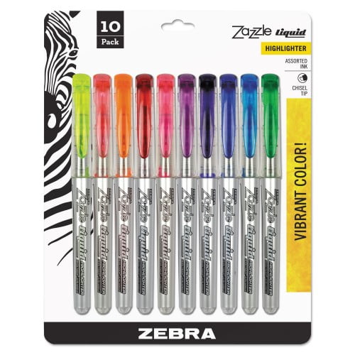 New Zebra Zazzle Liquid Ink Highlighter, Chisel Tip, Assorted Colors, 10/Set,Each