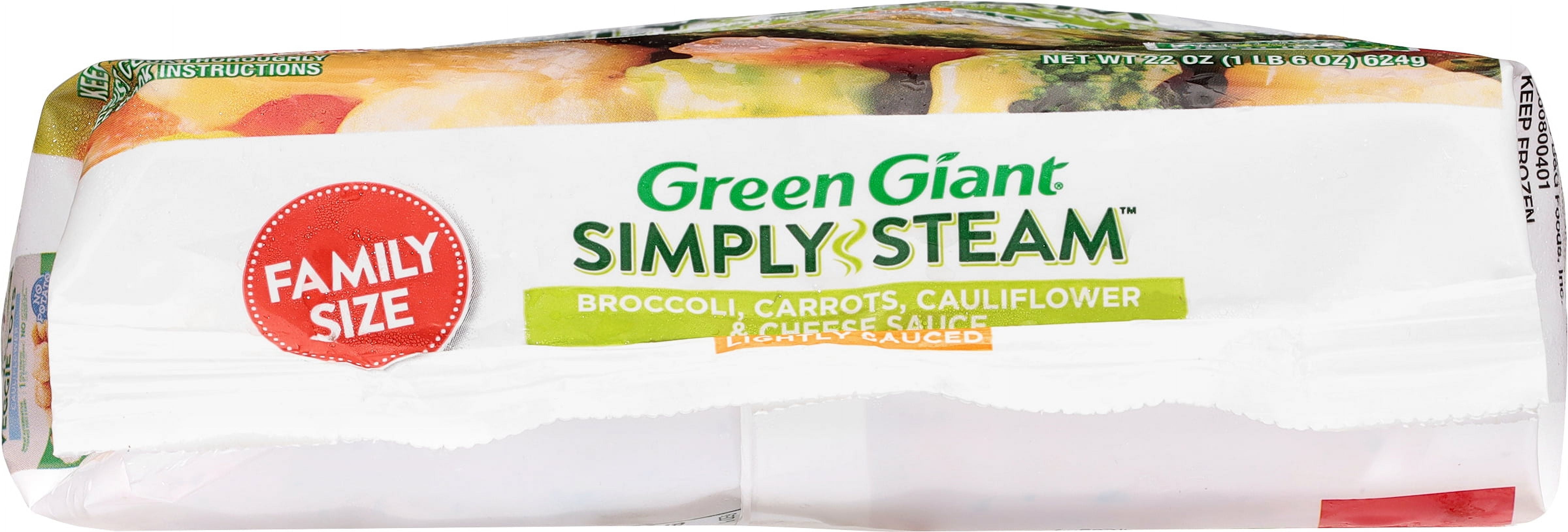 Green Giant Simply Steam Lightly Sauced Broccoli, Carrots, Cauliflower & Cheese Family Size 22oz Bag