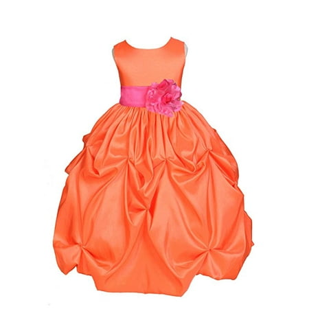 Ekidsbridal Orange Satin Taffeta Pick-Up Bubble Flower Girl Dress Birthday Girl Dress Princess Dresses Ballroom Gown Special Occasion Dresses Easter Summer Dresses Pageant Gown Daily Dresses