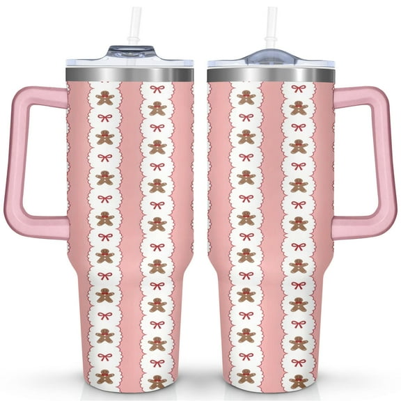 Christmas 40 OZ Insulated Tumblers with Handle Double Wall Coffee Travel Mug Christmas, Gingerbread Man, Bow Tie Tumbler for Holiday Accessories Tumbler for Fathers Husband Mothers