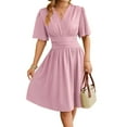 thumbnail image 3 of Women'S Dress 2025 Summer Deep V Neck Elegant Ruffle Mini Dress Waist Dresses Light Pink L, 3 of 9