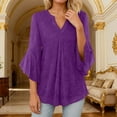 thumbnail image 2 of Women's T-Shirts 3/4 Sleeve Basic Shirt Cozy Loose Fit Top With Thread Mesh Petal Design Three Quarter Sleeve Casual Blouse Everyday Wear Comfortable And Breathable T Shirt Style Tee Tops Purple M, 2 of 4