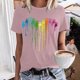 thumbnail image 5 of Camisetas de Manga Corta para las Mujeres Impresas Cuello Redondo Casual Camiseta, 95% Poliéster 5% Spandex Vintage Ligero Top para Diario, Fiesta Y Primavera, 5 of 5