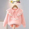 thumbnail image 6 of Crunowin Girls Pullover Knit Sweater Solid Color Round Neck Long Sleeve Winter Warm Kids Casual Outerwear Pink Size 3T, 6 of 8