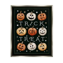 Stupell Industries Trick Or Treat Jack-o-Lanterns Graphic Art Luster Gray Floating Framed Canvas Print Wall Art, Design by Elizabeth Tyndall