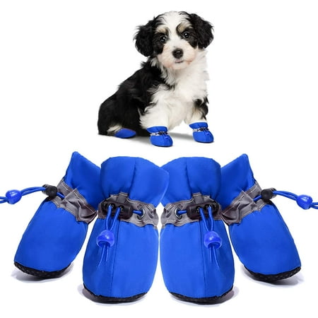 Waterproof Dog Shoes for Small Dogs  Puppy Booties with Reflective Straps  Anti-Slip Dogs Boots for Hot Pavement Boots  Dog Paw Protector Shoes for Indoor Hardfloors and Snowy Day (Blue  5)
