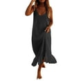 thumbnail image 2 of ERTUTUYI Women V Neck A Beach Dress Spaghetti Strap Line Maxi Sleeveless Solid Camis Women Dress Black S, 2 of 8
