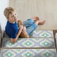 thumbnail image 3 of SussexHome Tetra Design 9" X 28" Stair Treads - 70 % Cotton Anti-Slip Carpet Strips for Indoor Stairs-Easy to Install Stair Treads with Double Adhesive Tape-Safe, Extra-Grip, 13-Pack-Teal, 3 of 9