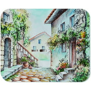Yeuss Retro Town Mouse Pad Rectangular Non-Slip Mousepad, Oil Painting Houses Colorful Flowers and Trees Summer