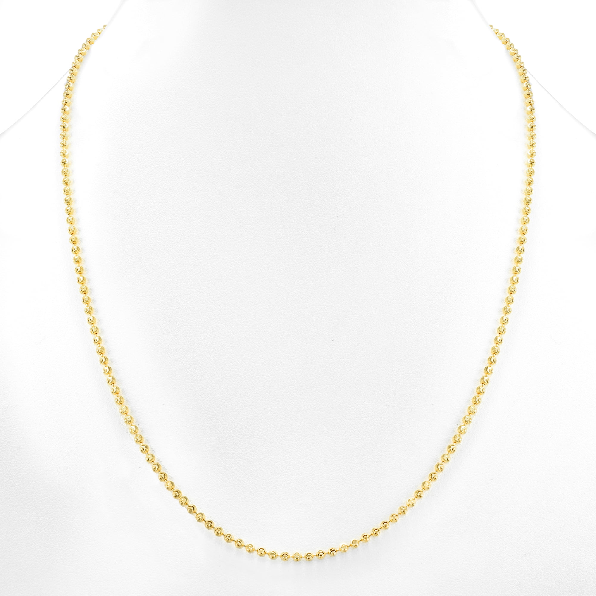 Nuragold 10k Real Yellow Gold Solid Ball 2mm Moon Diamond Cut Bead Dog Tag Necklace (16"-30") Italian Jewelry for Men & Women