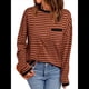 thumbnail image 1 of Suéter de Punto Suave A Rayas para Mujer, Camisa Holgada con Bolsillo en el Pecho. Marrón Oscuro XXL, 1 of 5