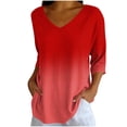 thumbnail image 2 of SROBPTY Womens Top Gradient Print V Neck 3/4 Sleeve Pullover T Shirt, 2 of 2