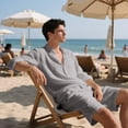 thumbnail image 6 of Paiyanr Cotton Linen Sets for Men Summer Breathable Shirts Shorts 2 Piece Outfits Solid Color Casual Long Sleeves Drawstring Waist Beach Shorts Sets, 6 of 9