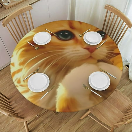 

Patifu Cute Cat Outdoor Fitted Round Tablecloth - Stain-Resistant Washable Ideal for Indoor and Outdoor 100% Polyester Mother s Day Home Kitchen Outdoor Decoration 38 -42