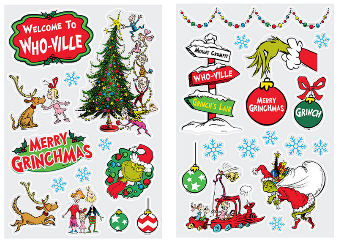 Dr. Seuss The Grinch Vinyl Christmas Window Clings, 28Piece