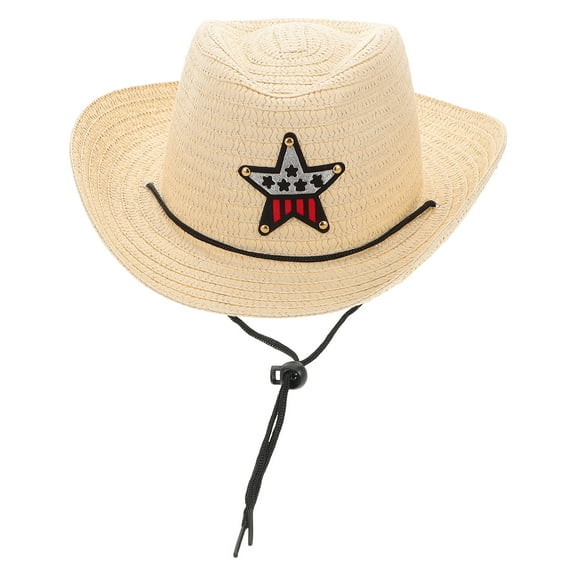 OFFIGAM Durable Beige Cowboy Sun Hat with Star Accent Ideal for Camping and Picnics