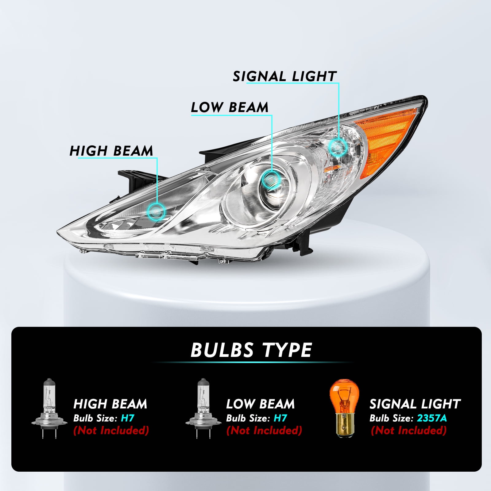 Chrome Housing Left Driver Side Halogen Headlight For 2011-2014 Hyundai Sonata