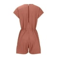 thumbnail image 4 of Besolor Summer Cotton Linen Rompers for Women Short Sleeve Casual Loose Wide Leg Shorts Outfits Elastic Waist Beach Jumpsuits, 4 of 6