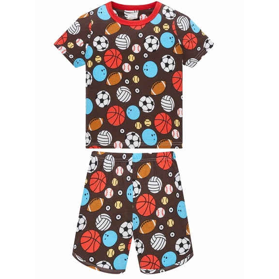 QEFJNO 2-8Y Kids Boys Cotton Pajamas Set 2PCS Short Sleeve Top and Shorts for Toddler Boys Soccer Pjs Summer