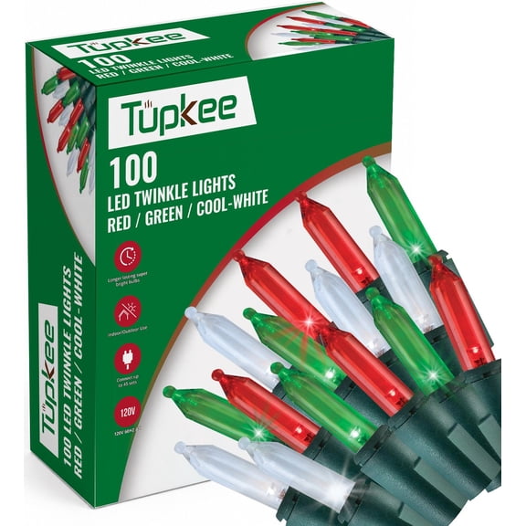 Christmas LED Random Twinkle Lights - 16 of 100 Bulbs Twinkle - LED Red / Green / Cool-White Christmas Tree Lights - Indoor Outdoor 24.75 Feet Light String, Sparkling Twinkling Holiday Decor
