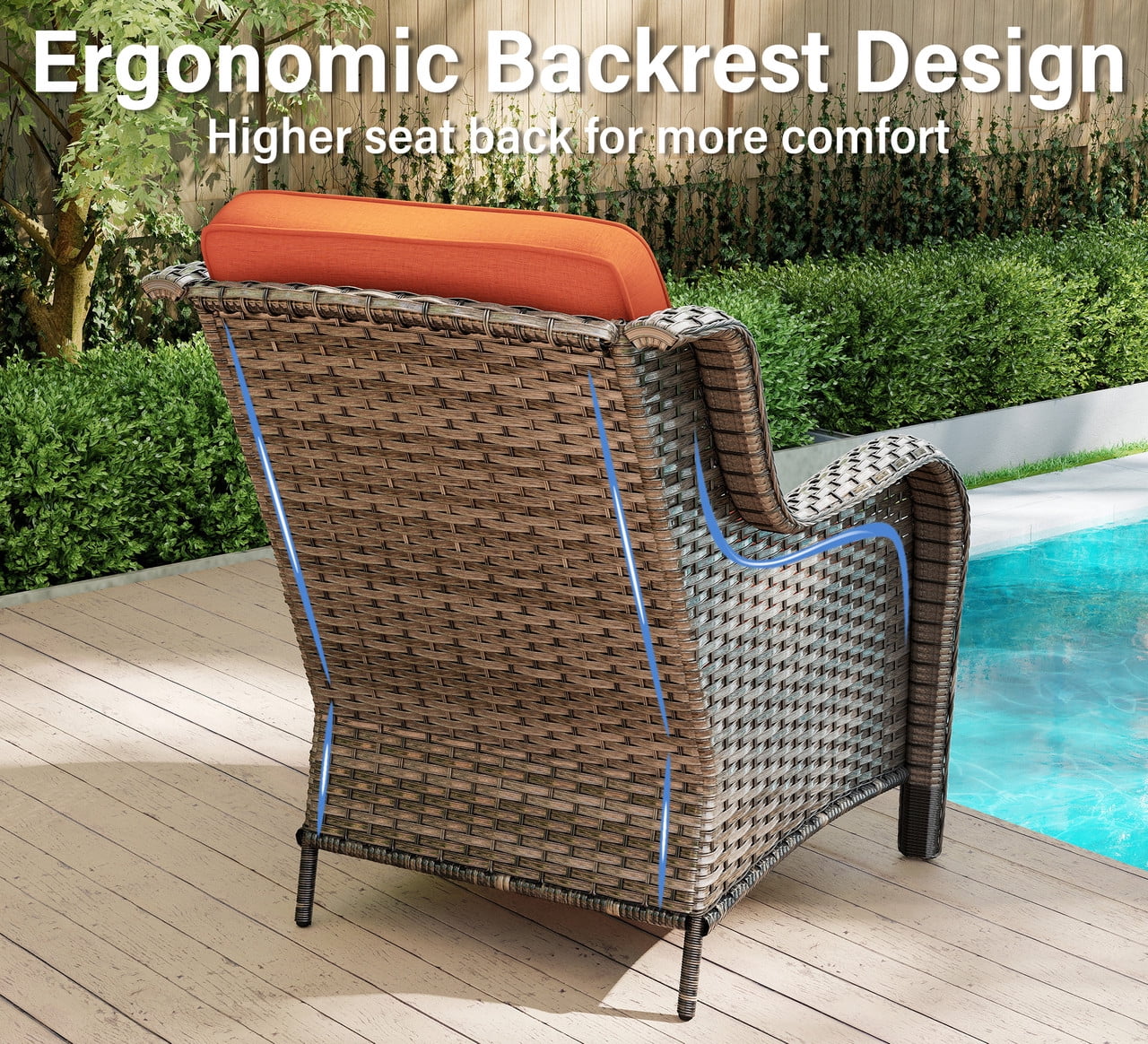 Meetleisure 7 Piece Wicker Patio Furniture Set, Rattan Chairs with 3-Seater Sofa, Ottomans, High Back, Deep Seating, Wide Armrest, Thick Cushions for Deck Porch, Orange