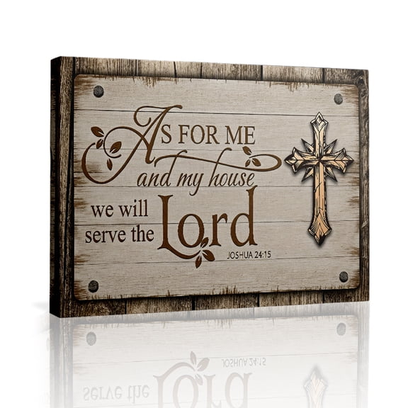 1pc Christian Religious Wall Art - "As for Me And My House, We Will Serve The Lord" Bible Verse Painting (Joshua 24:15) - Golden Letter Cross - Framed Wall