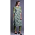 thumbnail image 3 of Bimba Rayon Slub Indian Printed Straight Kurta 3/4 Sleeve Tunic Dress For Women, 3 of 6