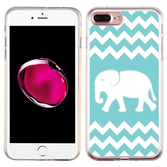 Slim-Fit Case for Apple iPhone 8 PLUS / 7 PLUS, OneToughShield ® Premium TPU Gel Protector Phone Case - Chevron/Teal/Elephant