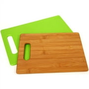 Solid Green 2-Piece Bamboo and Plastic Cutting Board Set