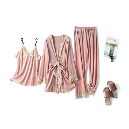

RQYYD Clearance Women Pajama Sets Gold Velvet 3 Pieces Warm Pajamas Female Autumn Winter Sexy Robe Sleepwear Set Nightwear Home Clothes Pink M