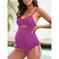 thumbnail image 3 of CUPSHE Women Swimsuit Maternity Tankini Set Two Piece Bathing Suit Cutout Spaghetti Straps V Neck Drawstring Sides, 3 of 5