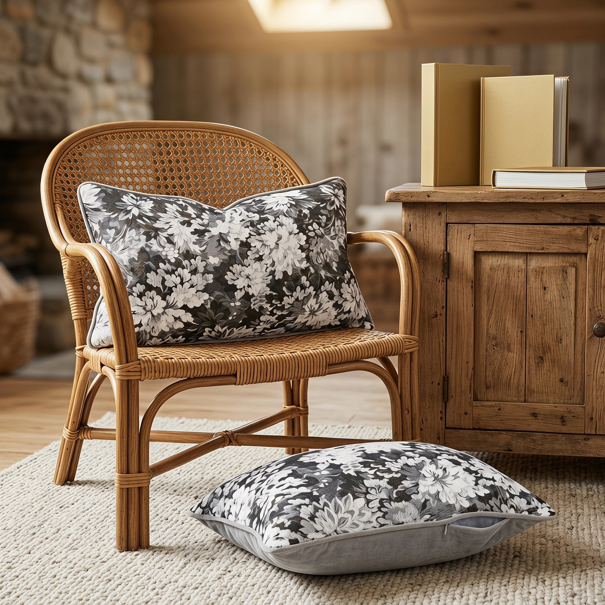 Unique Bargains Floral Throw Pillow Cover with Piped Edge Decor Cushion Case Grey 20"x12"