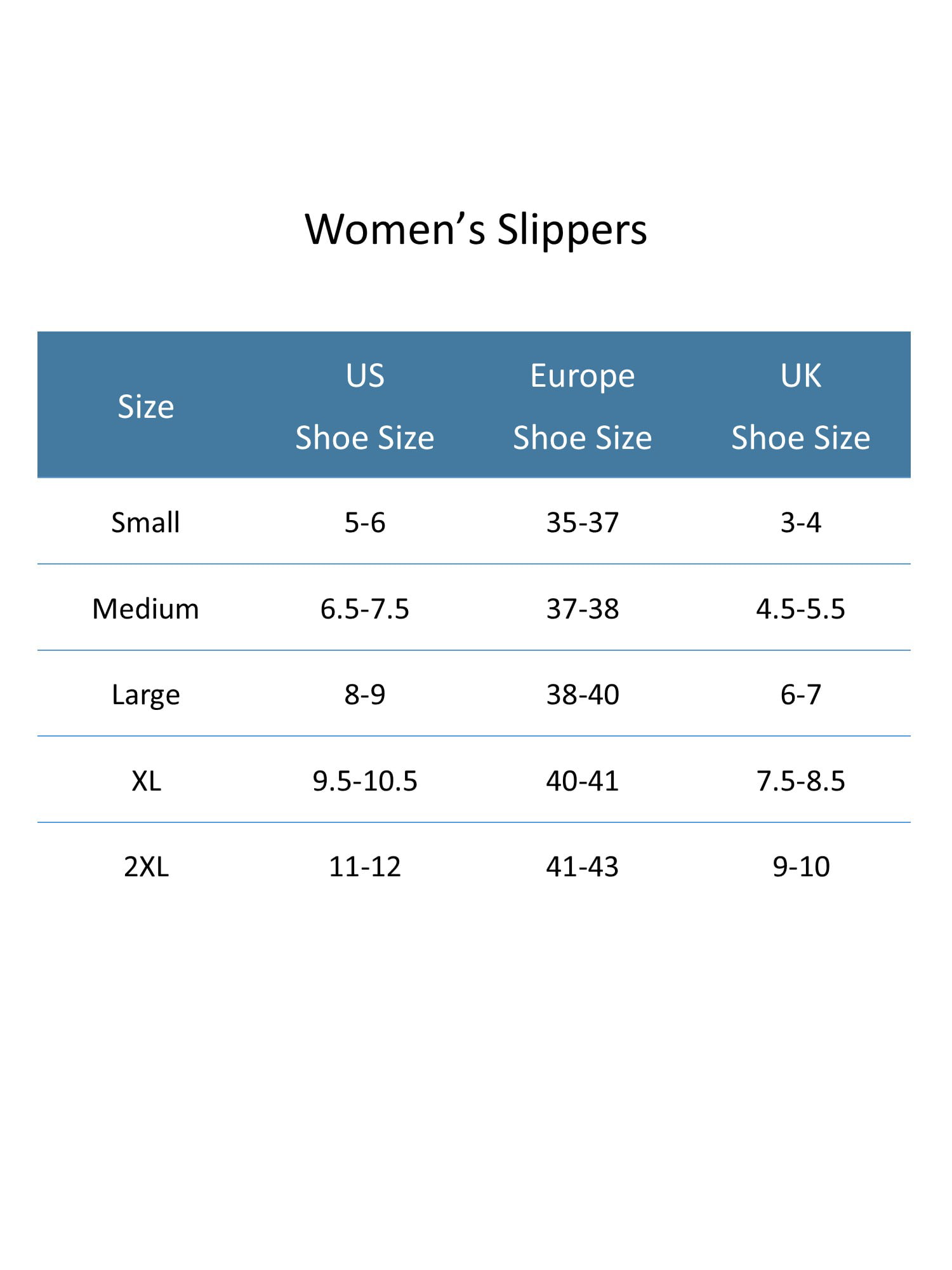 Uk Slipper Size Chart