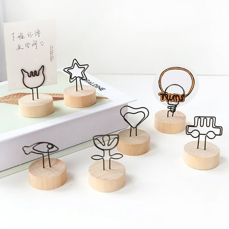 

leaveforme 3Pcs Wooden Base Place Card Holders Rustic Iron Wire Picture Picks Clip Holder Stand Party Decoration Card Holders Picture Memo Note Photo Clip