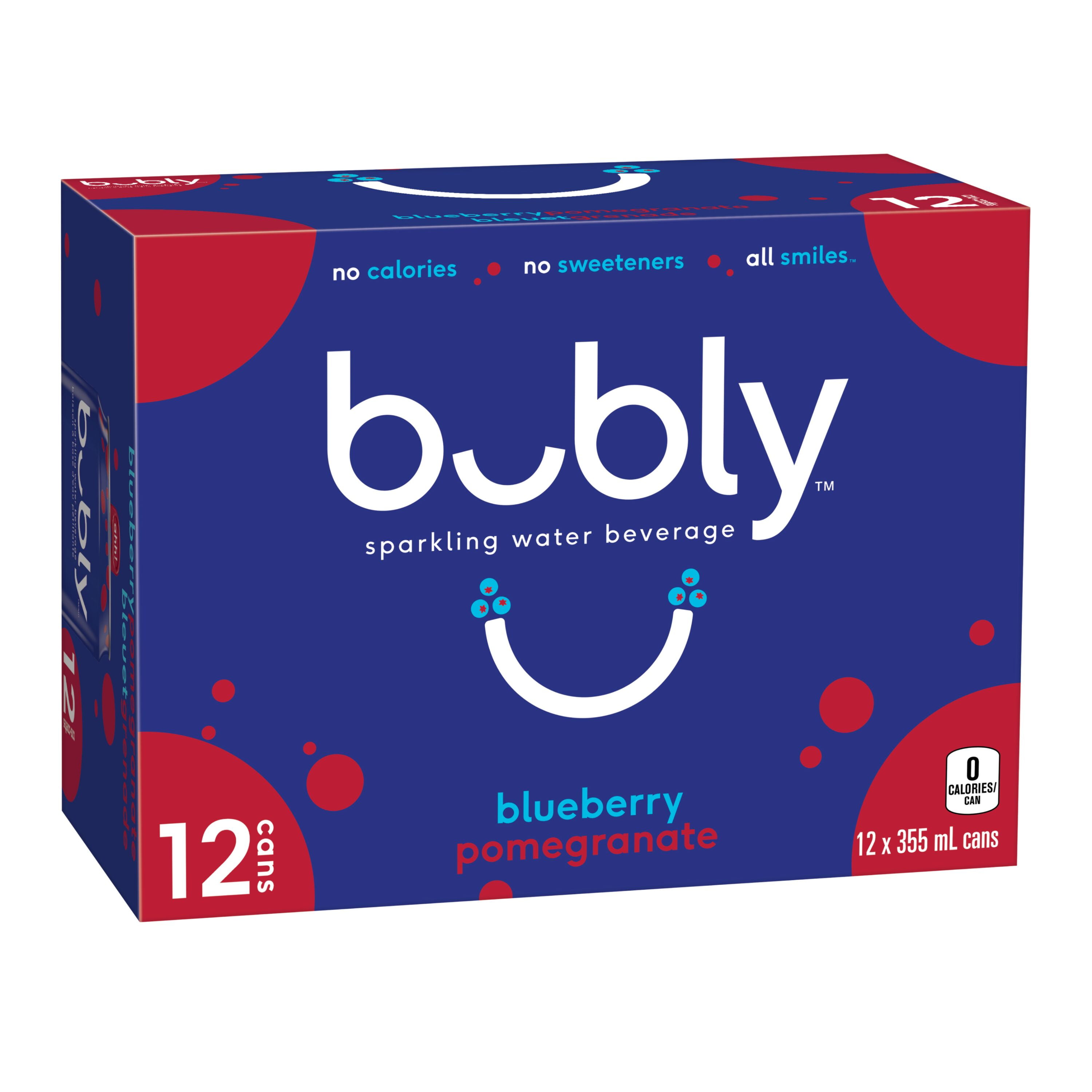 Bubly™ Eau Pétillante Saveur Myrtille Grenade 12 x 355 mL, Canettes. 12 x355 mL