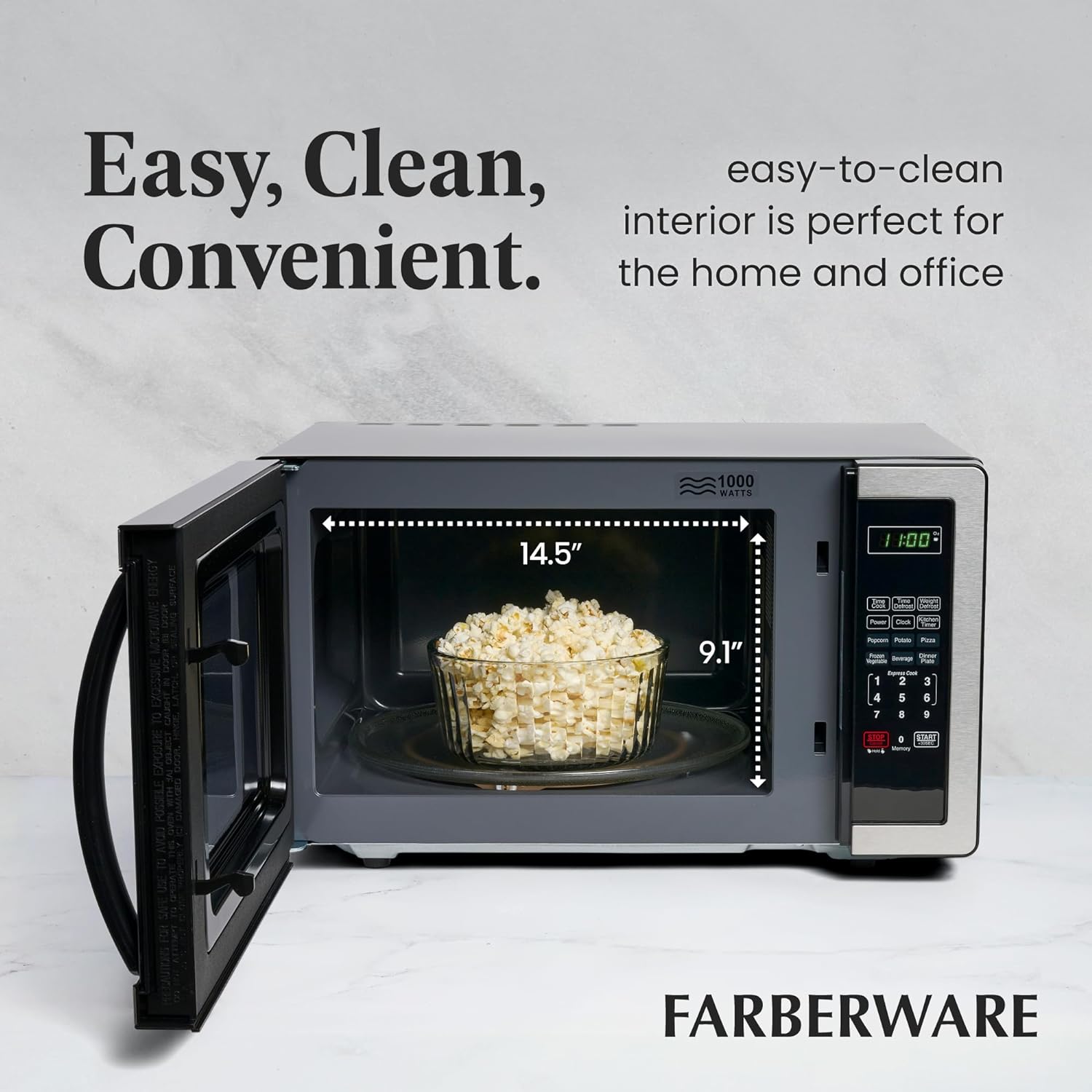 Farberware Stainless Steel Countertop Microwave Oven with Child Lock, 1.1 Cu Ft - image 5 of 7