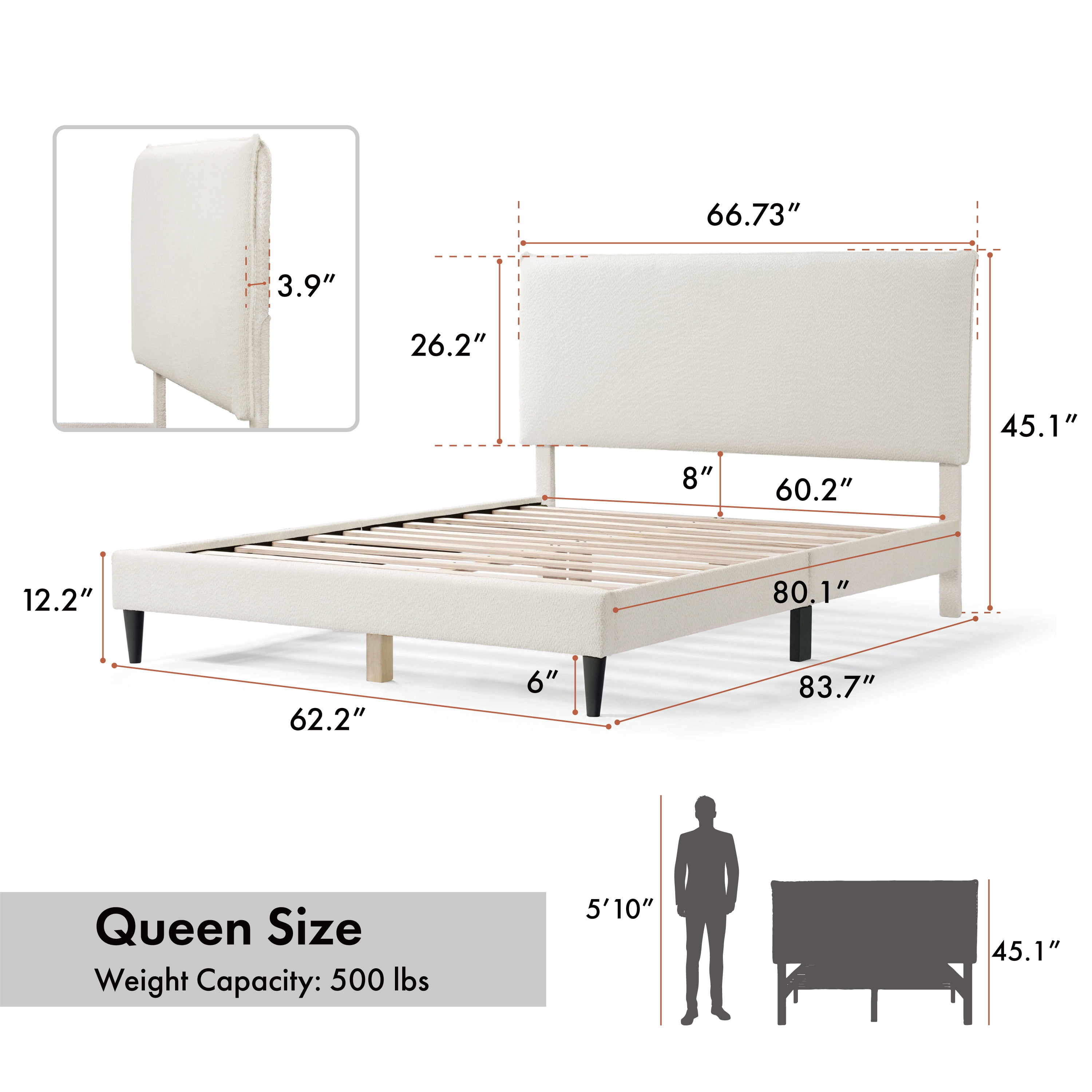 Furniture of America Celia Mattress Ready Boucle Fabric Adult Bed, White, Queen