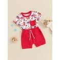 thumbnail image 5 of Aojekbee Baby Boys Shorts Set, Short Sleeve Cow Print T-shirt with Elastic Waist Shorts Summer Outfit for 4th of July, 5 of 10