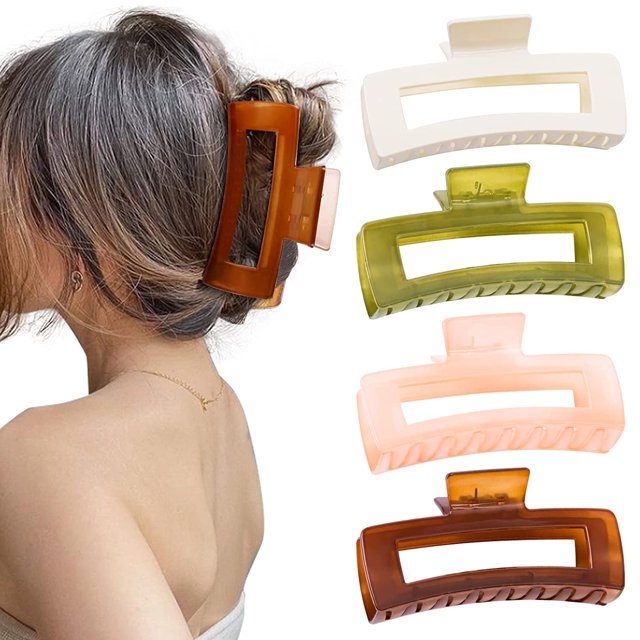 Large Hair Claw Clips Hair Claw Clips for Women Girls Hair Clips for Thick Hair Rectangular Claw Hair Clips for long hair Acrylic Rectangular Hair Clips 4.9" Hair Clips Non-slip Clip(4PCS)