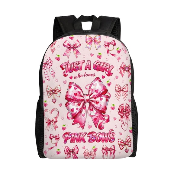 Cute Pink Bows Backpack Full Front Print Travel Laptop Bag for Men and Women