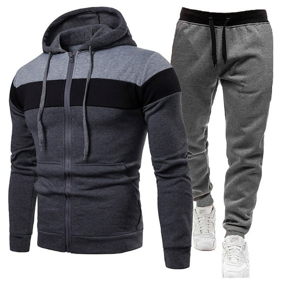Sweatsuits For Men Workout, Fashion Men's Tracksuits 2 Piece Casual Athletic Jogging Outfits Sweatsuit with Pockets Hooded Tracksuit Suit Set (XL,Dark Gray)