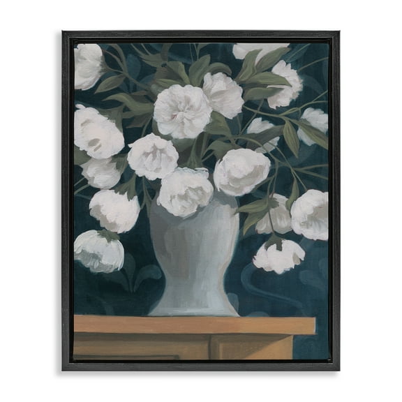 Stupell Industries Round Flowers Bouquet Plants & Flowers Painting Black Floater Framed Canvas Art Print Wall Art, 17 x 21