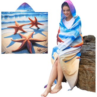Boys Hooded Video Game Beach Towel - 35x60 Inch, Quick Dry, Blue Gaming Design For Kids Ages 4-8