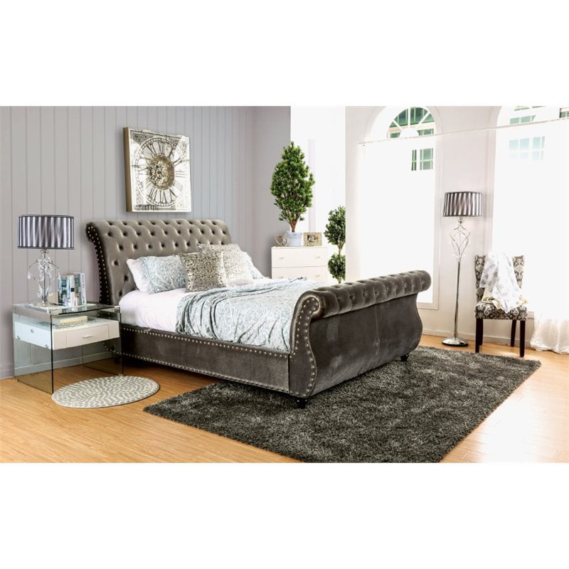 Wood California King Sleigh Bed, Cal King Upholstered Sleigh Bed