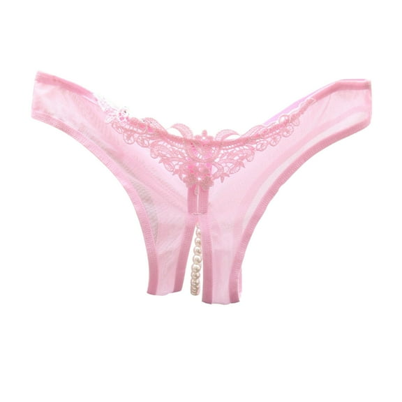 Panties for Women,Lace Open Cut Pearl Massage Hollow Low Waist Triangle G String Panties for Women,Womens Underwear,Pink,One Size
