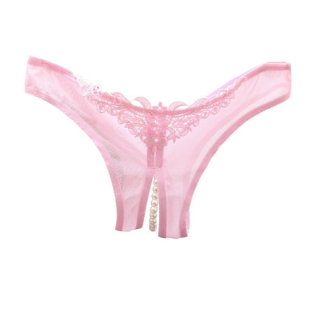 Riforla Briefs for Women Women Sexy Underwear Lace Open Cut Pearl Massage Hollow Low Waist Triangle G String Pants Women Panties Pink_005 One Size