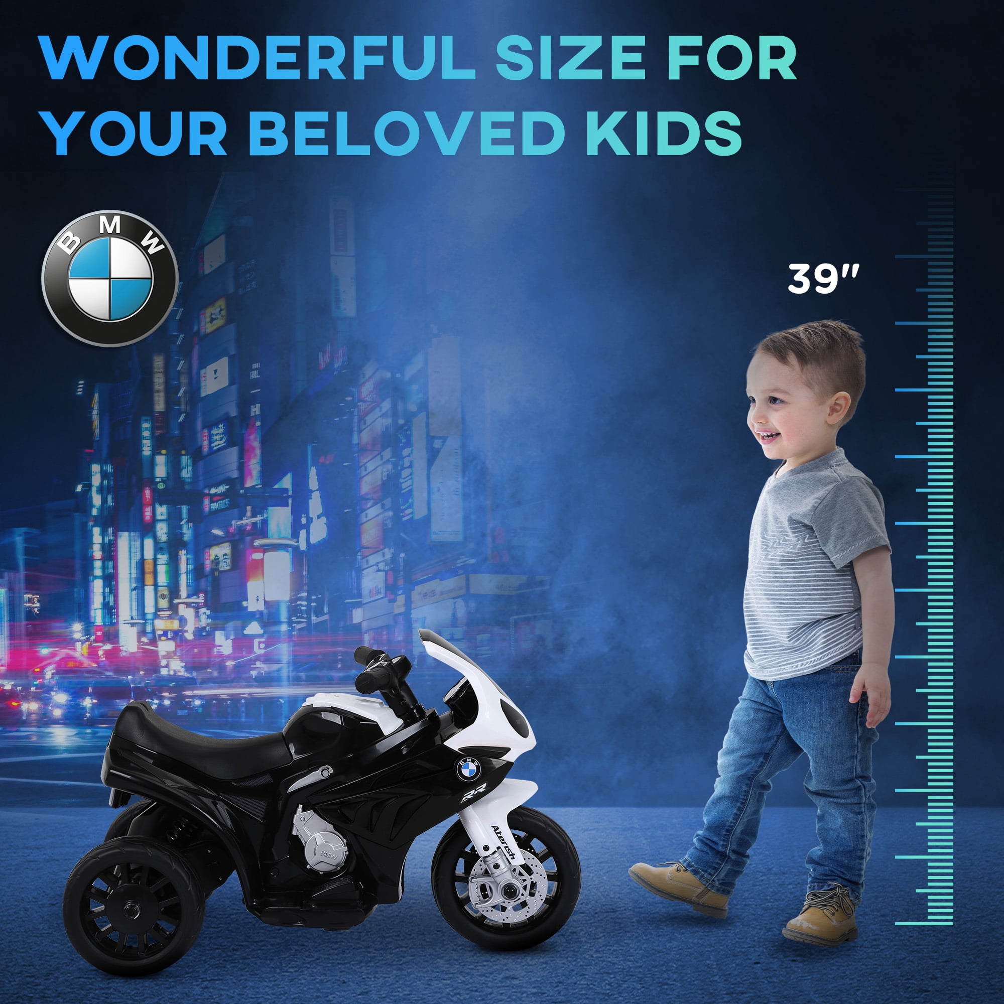 Aosom 6V Kids Motorcycle Licensed BMW with Headlight, Music, Black